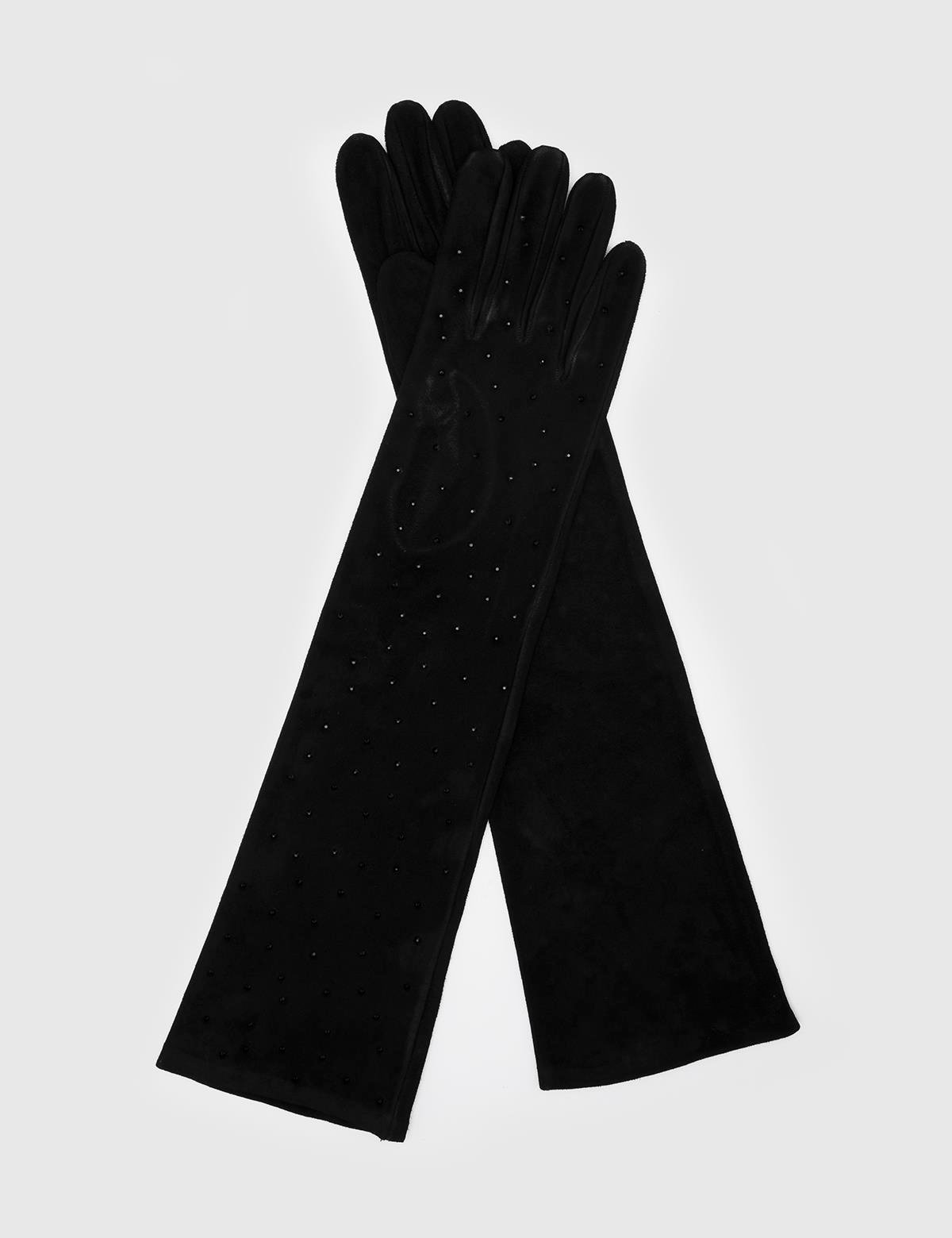 Watson Black Suede Women's Leather Gloves with Stones