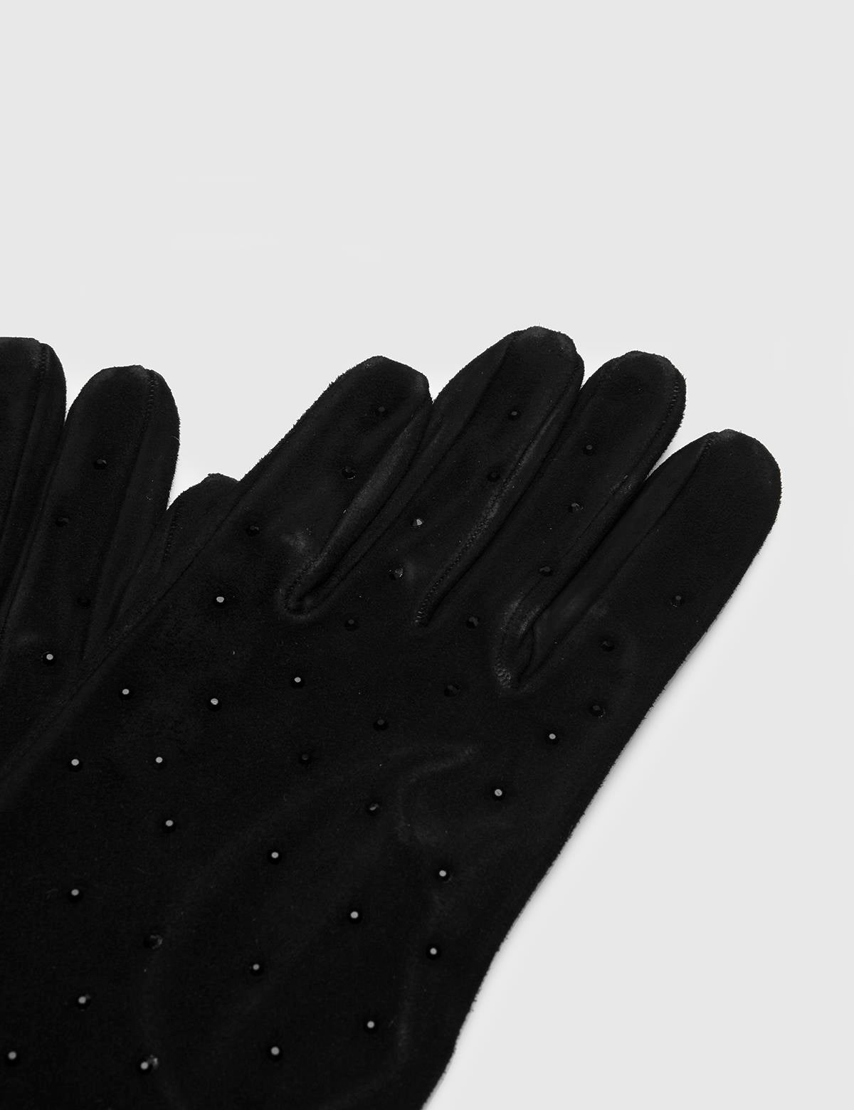 Watson Black Suede Women's Leather Gloves with Stones