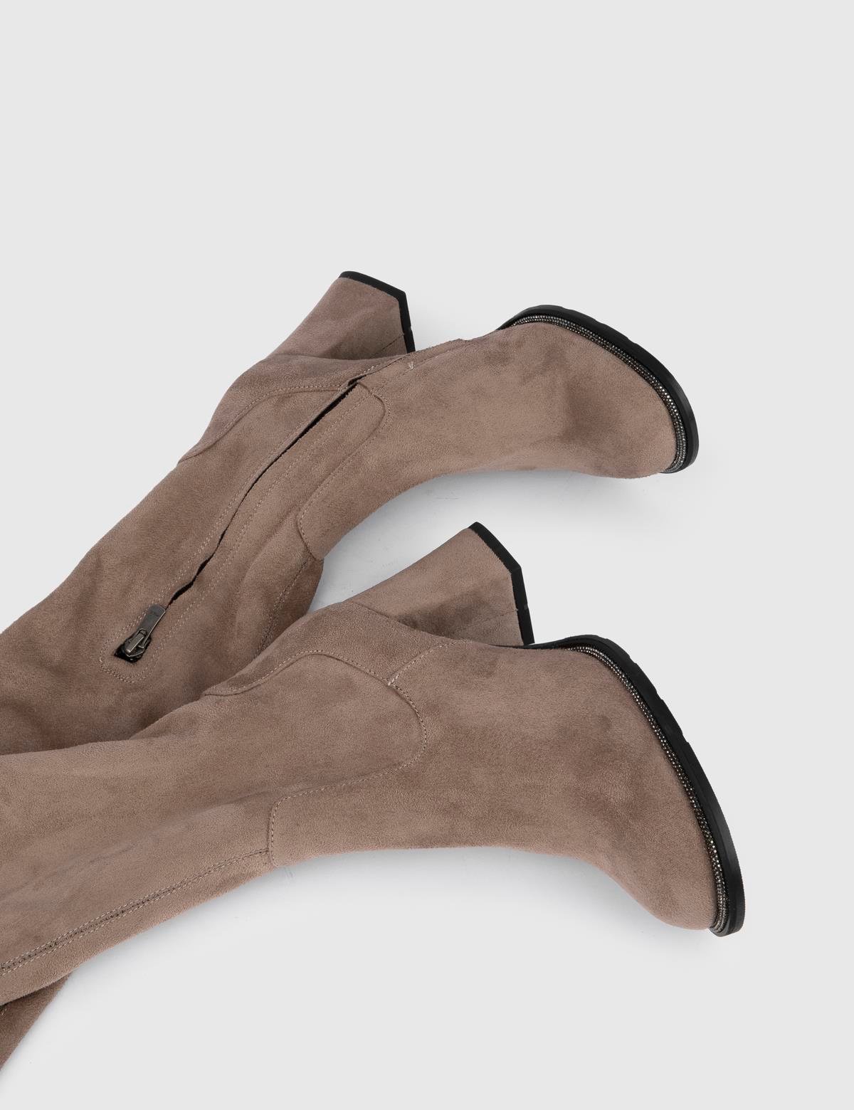 Yago Grey Suede Leather Women's Heeled High Boot