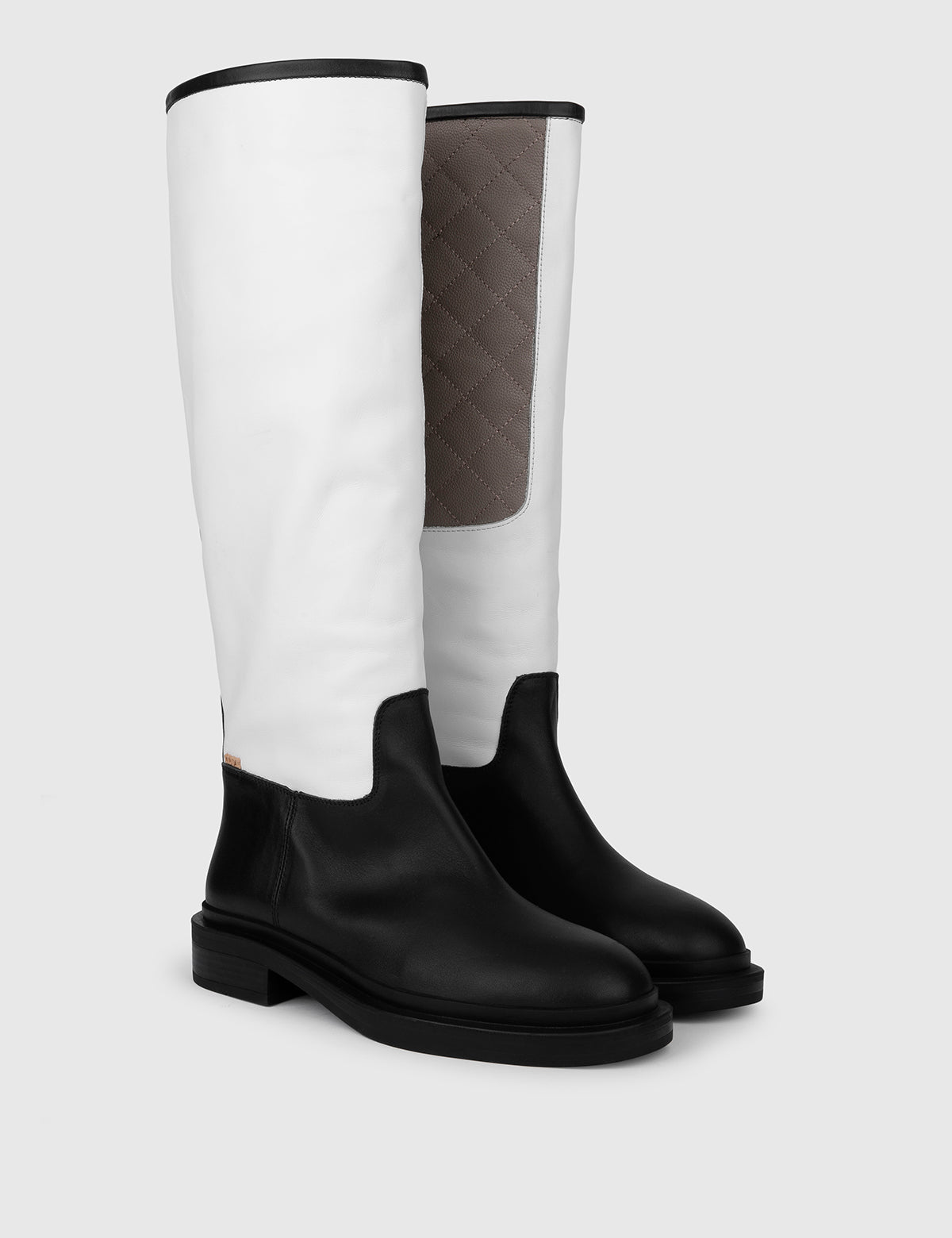 Dato Damen-Stiefel aus schwarzem, weißem und nerzfarbenem Leder