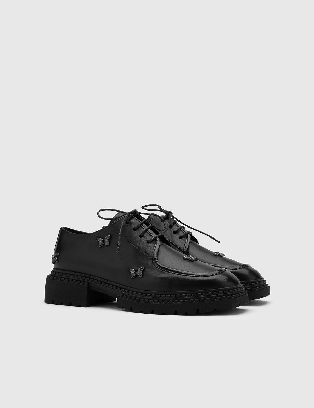 Sassa Black Leather Women's Oxford