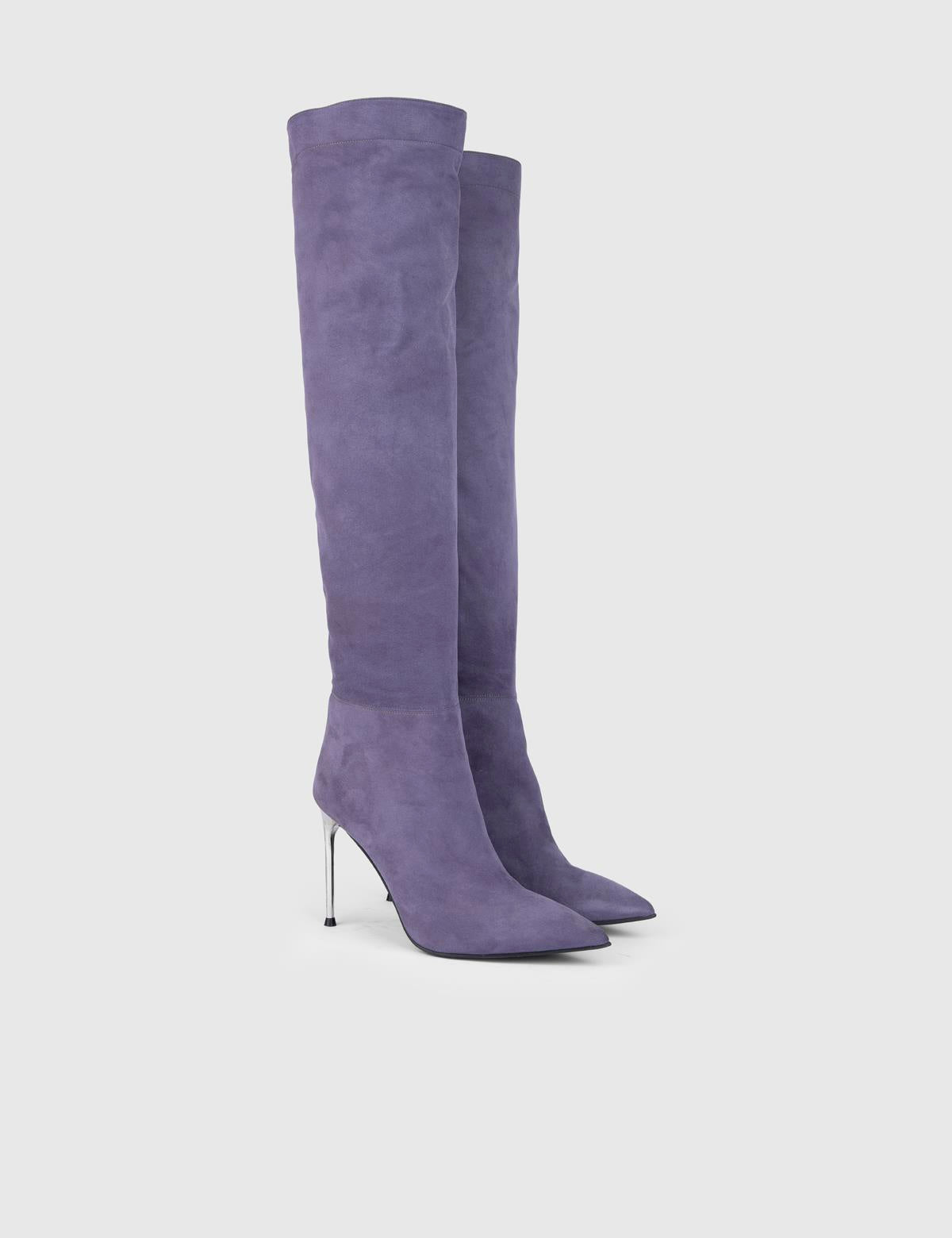 Degeles Purple Suede Leather Women's Heeled High Boot