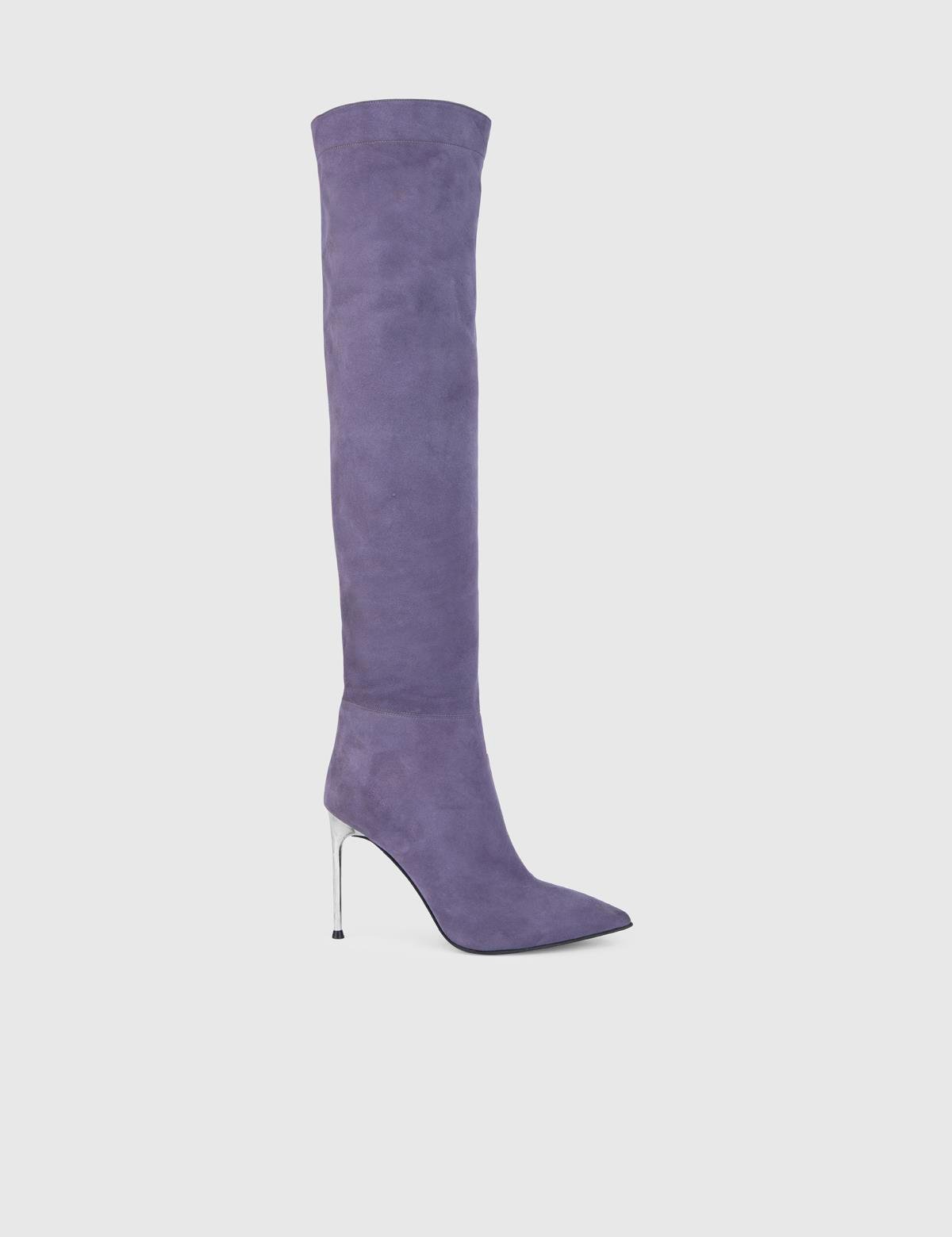 Degeles Purple Suede Leather Women's Heeled High Boot