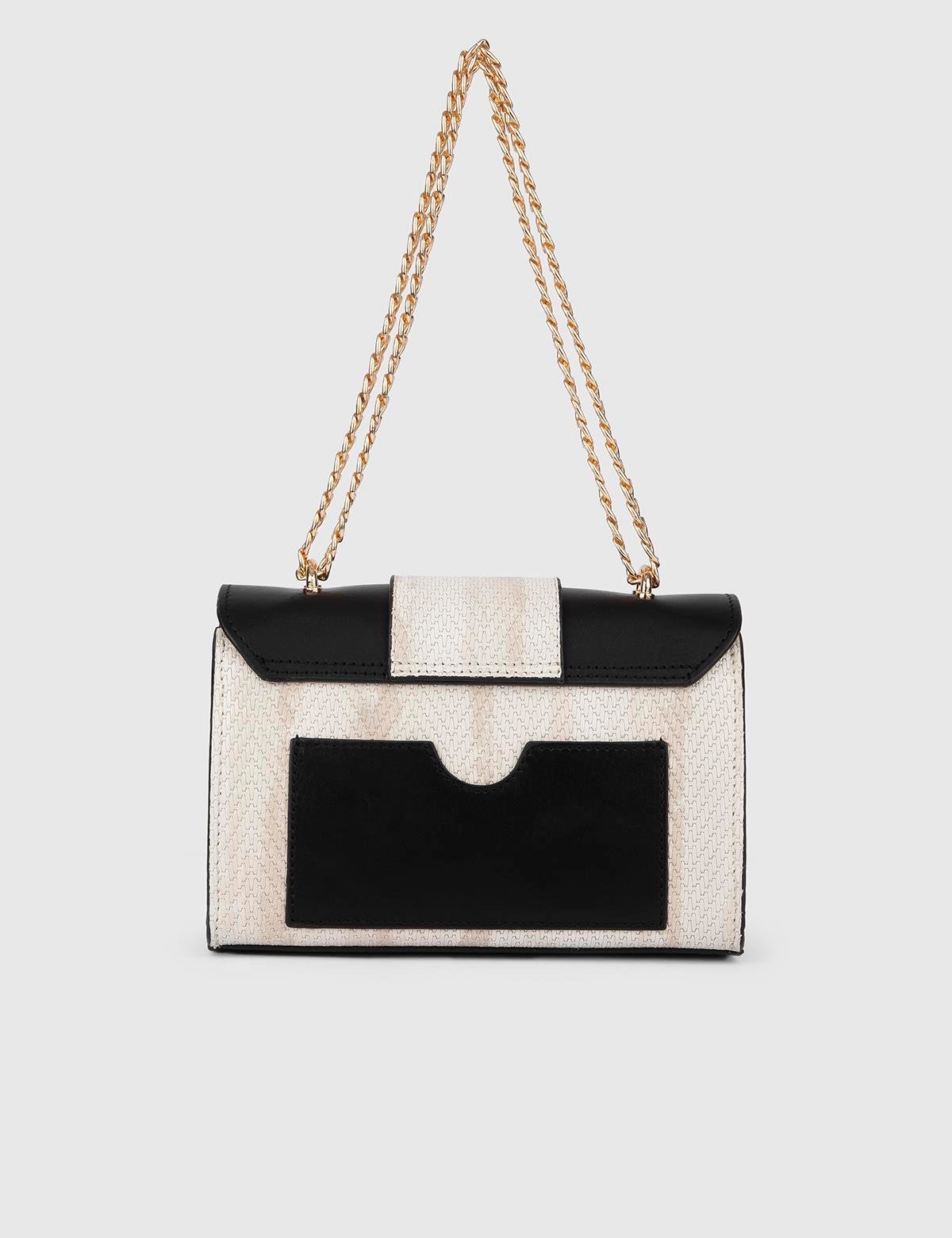 Lefke Cream Black Leather Women's Shoulder Bag