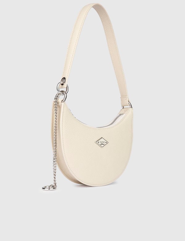 Sindire Cremefarbene Floater-Leder-Umhängetasche für Damen