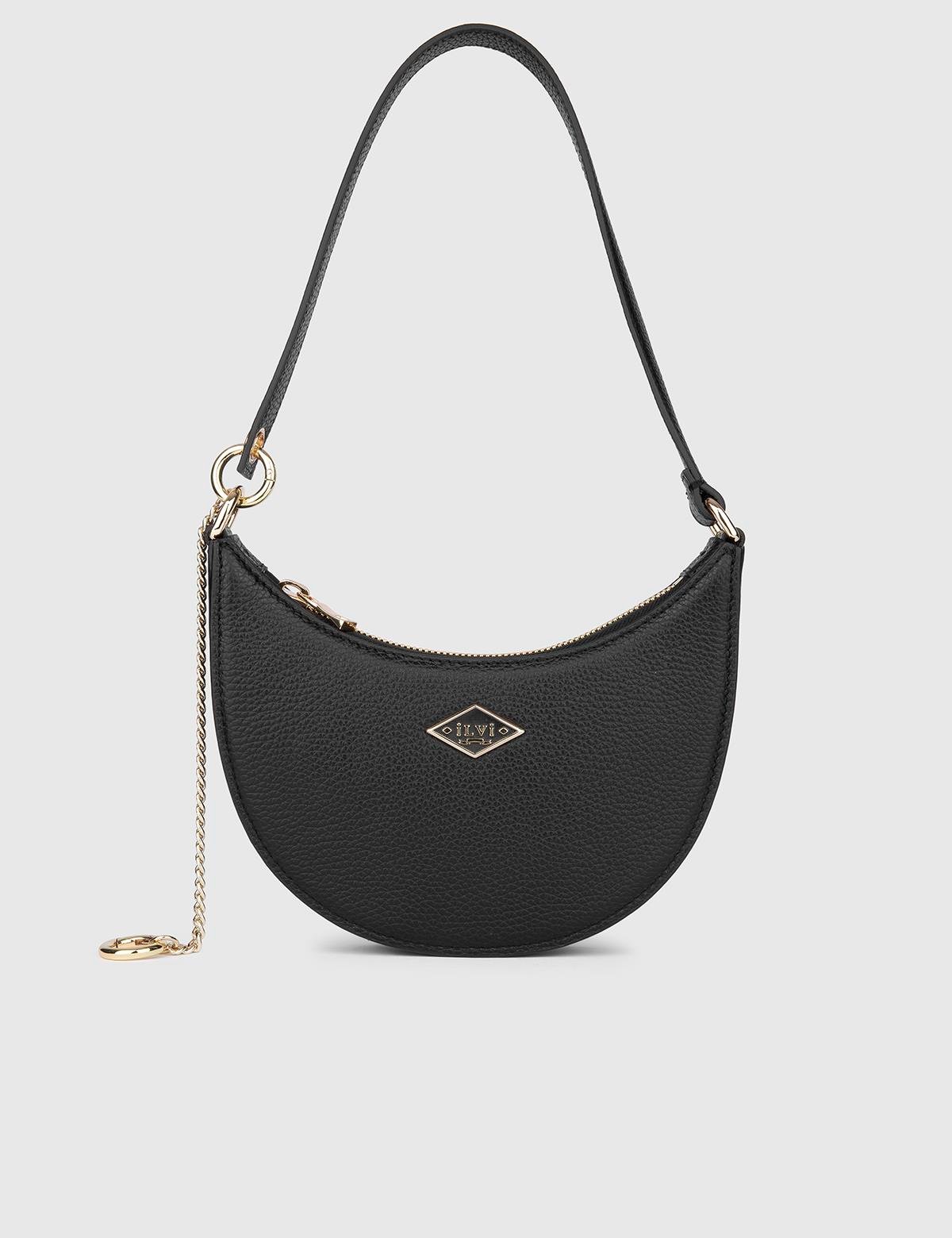 Sindire Schwarze Floater-Leder-Umhängetasche für Damen