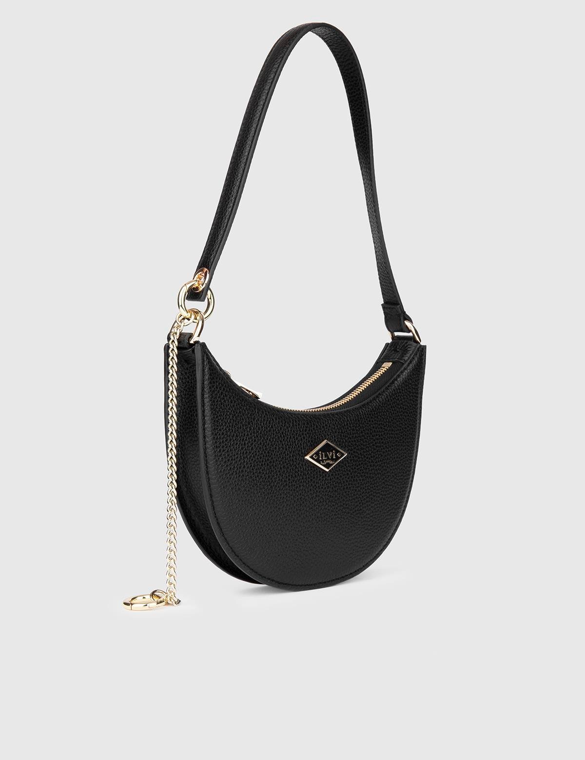 Sindire Schwarze Floater-Leder-Umhängetasche für Damen